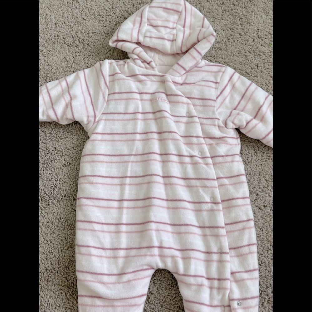 Mother care Baby sleep and play hooded fleece coverall. Size 6-9 months